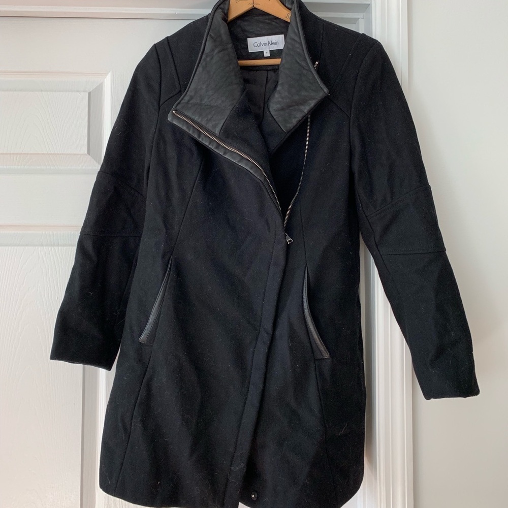 Calvin Klein Women’s Coat with Faux Leather